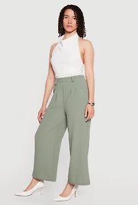 Crepe Knit High Waisted Pleated Pants