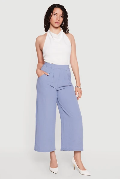 Crepe Knit High Waisted Pleated Pants