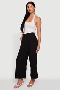 Crepe Knit Pleated Wide Leg Trousers