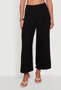Crepe Knit Pleated Wide Leg Trousers