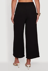 Crepe Knit Pleated Wide Leg Trousers