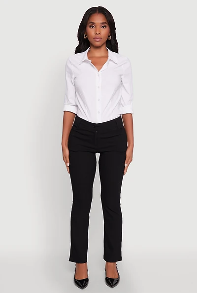 Womens Solid Slim Leg Dress Pants, Black, Size XL