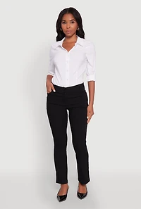 Womens Solid Slim Leg Dress Pants, Black, Size L