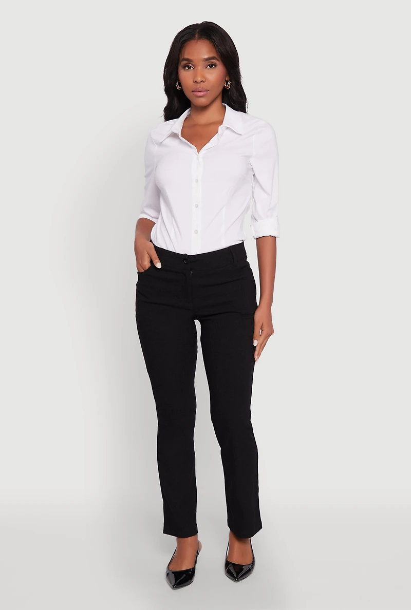 Womens Solid Slim Leg Dress Pants, Black, Size L