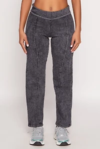 Womens Fleece Acid Wash Pintuck Sweatpants, Black, Size L