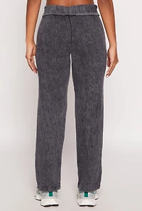 Womens Fleece Acid Wash Pintuck Sweatpants, Black, Size L