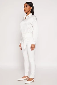 Womens Belted Front Dress Pants, White, Size M