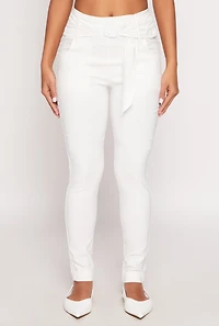 Womens Belted Front Dress Pants, White, Size M