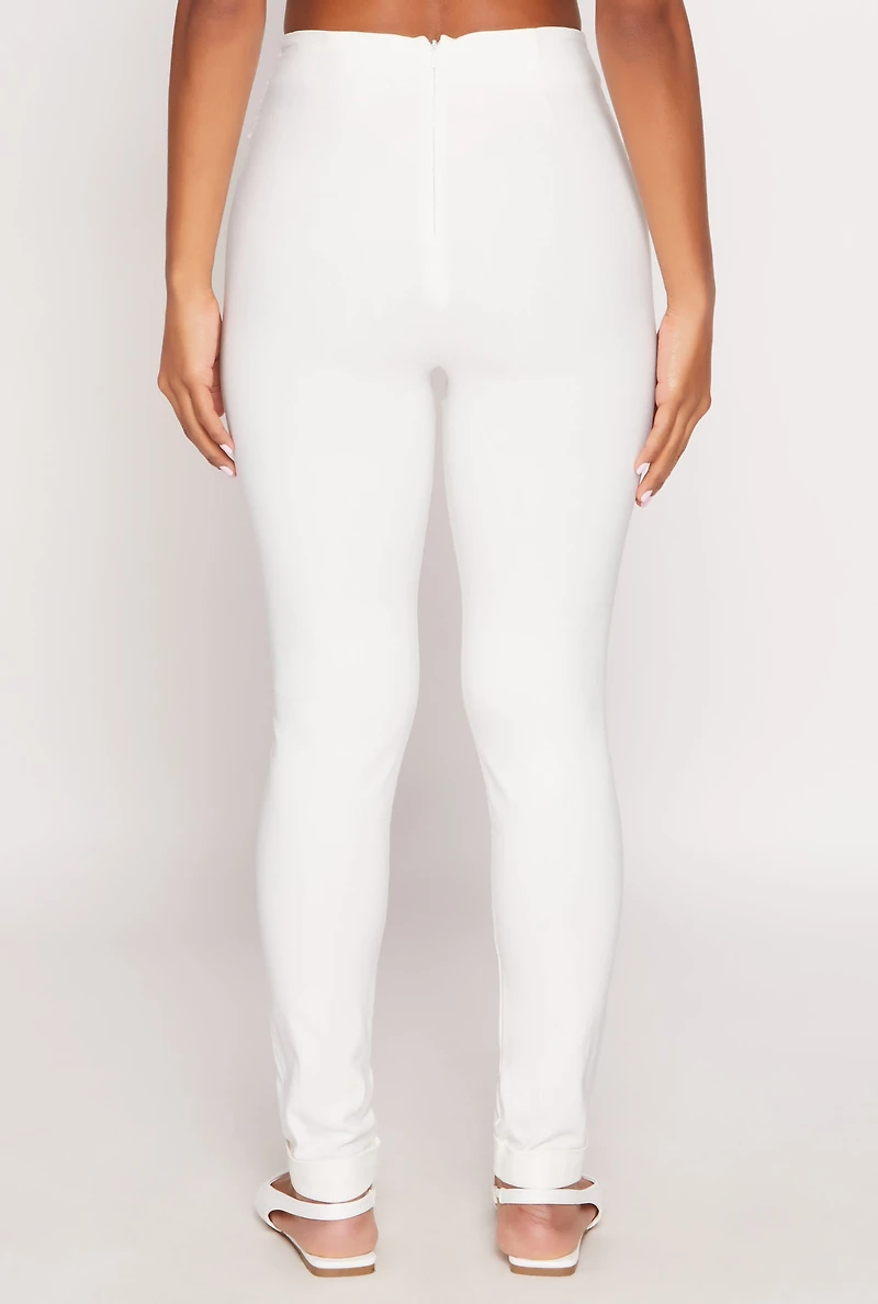 Womens Belted Front Dress Pants, White, Size M