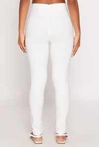 Womens Belted Front Dress Pants, White, Size M