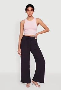 Crepe Knit Drawstring Waist Straight Leg Pants