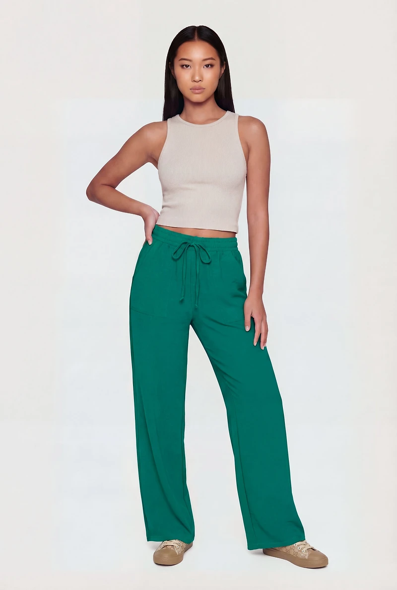 Crepe Knit Drawstring Waist Straight Leg Pants