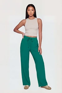 Crepe Knit Drawstring Waist Straight Leg Pants
