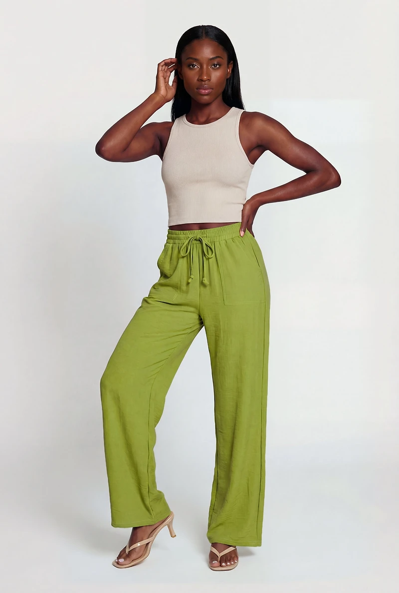 Crepe Knit Drawstring Waist Straight Leg Pants