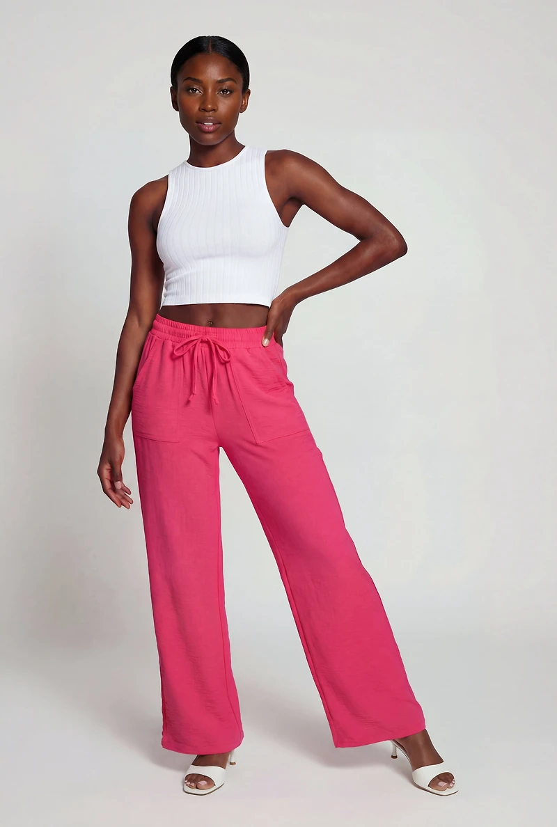 Crepe Knit Drawstring Waist Straight Leg Pants