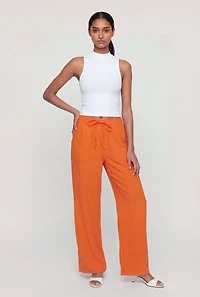 Crepe Knit Drawstring Waist Straight Leg Pants