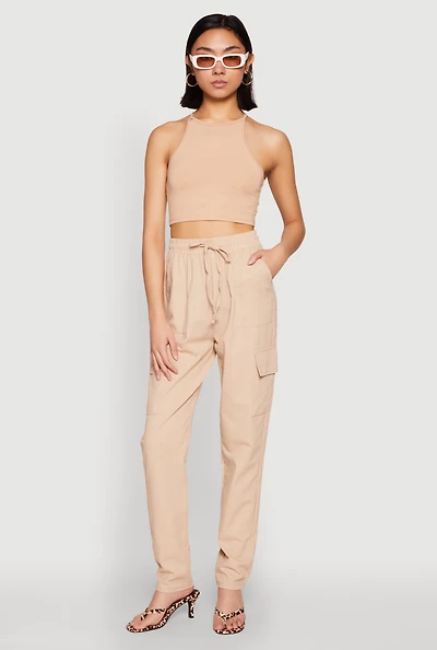 Womens Linen Cargo Pants,
