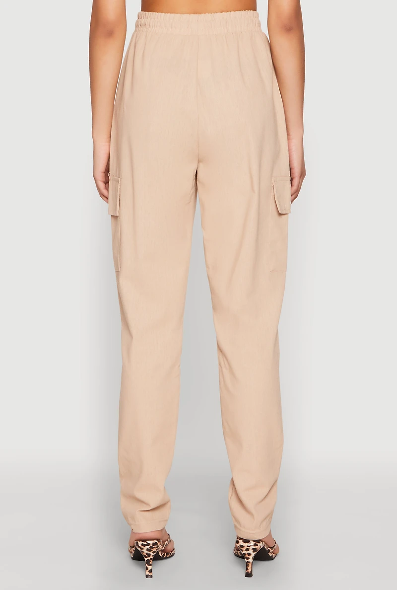 Womens Linen Cargo Pants, Khaki,