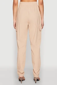 Womens Linen Cargo Pants, Khaki,