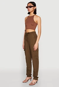 Womens Linen Cargo Pants, M