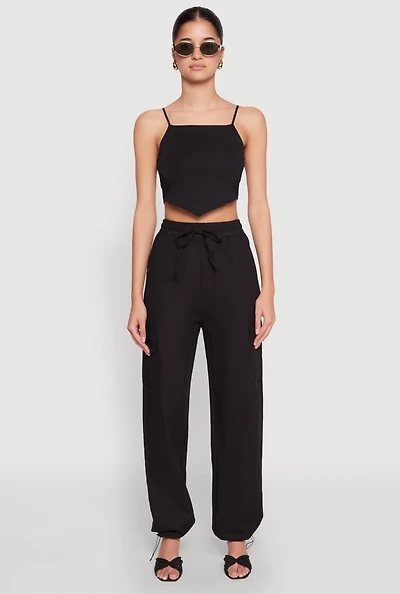 Toggle Drawstring Hem Linen Cargo Pants