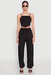 Toggle Drawstring Hem Linen Cargo Pants