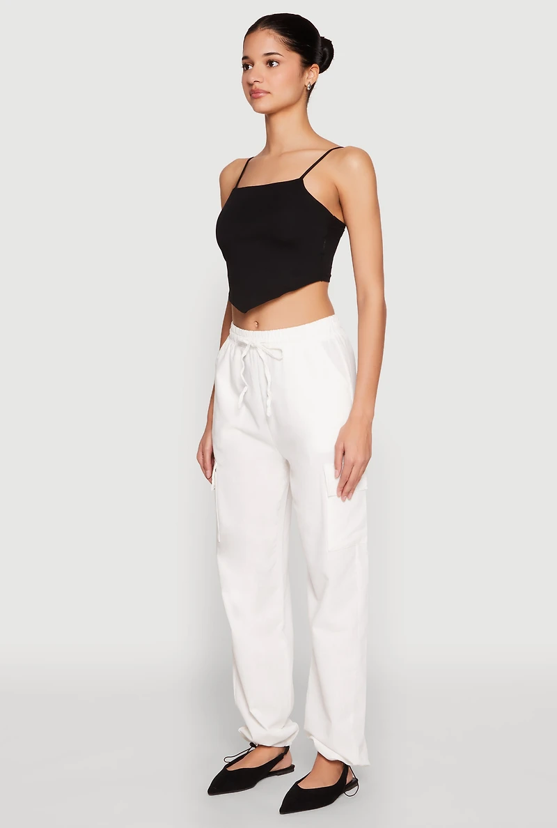 Toggle Drawstring Hem Linen Cargo Pants