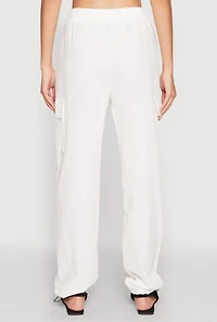 Womens Toggle Drawstring Hem Linen Cargo Pants, White, Size S