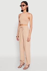 Womens Toggle Drawstring Hem Linen Cargo Pants, L