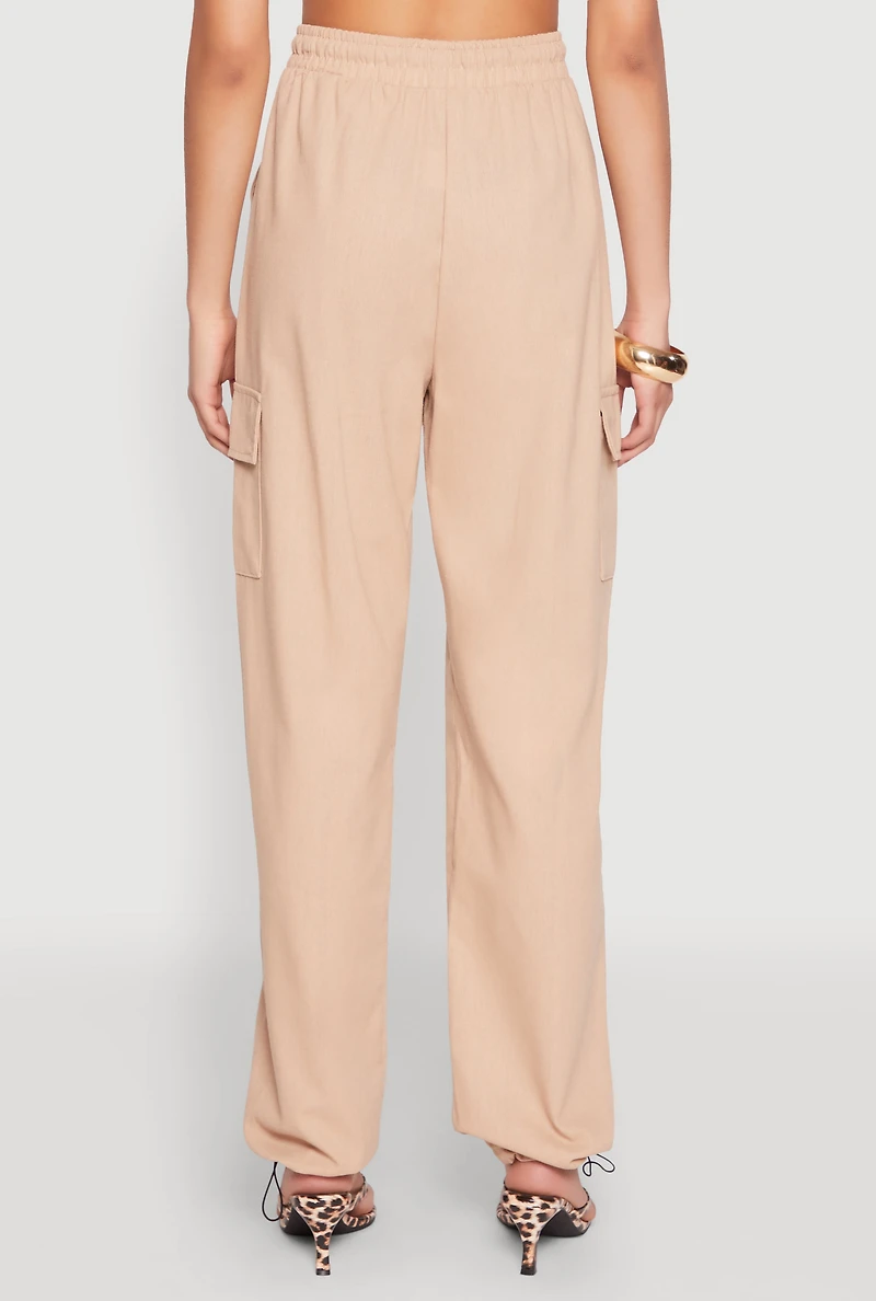 Womens Toggle Drawstring Hem Linen Cargo Pants, L