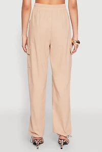 Womens Toggle Drawstring Hem Linen Cargo Pants, L