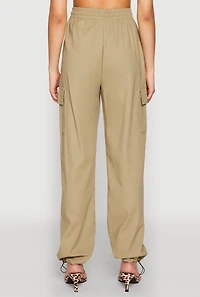 Womens Toggle Drawstring Hem Linen Cargo Pants,