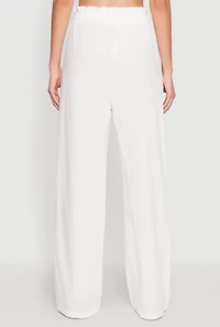 Womens Drawstring Linen Wide Leg Pants, White, Size M
