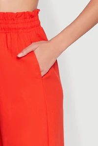 Womens Drawstring Linen Wide Leg Pants, Orange, Size L