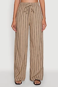 Womens Striped High Waisted Palazzo Pants, Khaki, Size L
