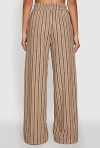 Womens Striped High Waisted Palazzo Pants, Khaki, Size L