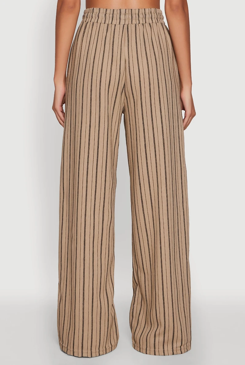 Womens Striped High Waisted Palazzo Pants, Khaki, Size M
