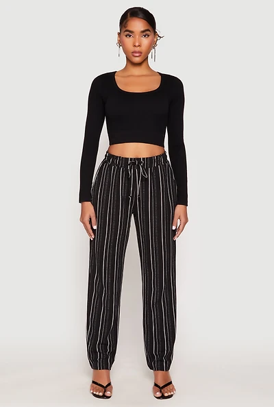 Drawstring Striped Dress Pants