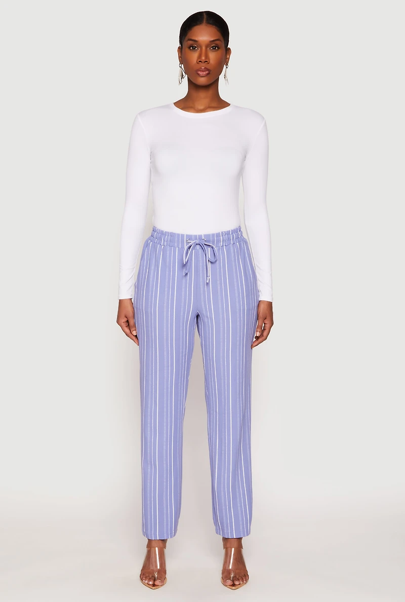 Womens Drawstring Striped Dress Pants, Blue, Size L