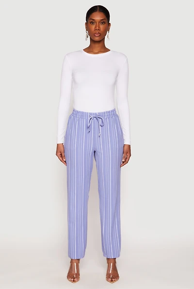 Womens Drawstring Striped Dress Pants, Blue, Size L