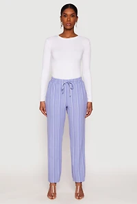 Womens Drawstring Striped Dress Pants, Blue, Size L