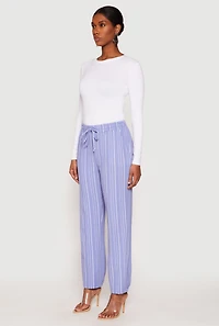 Womens Drawstring Striped Dress Pants, Blue, Size L