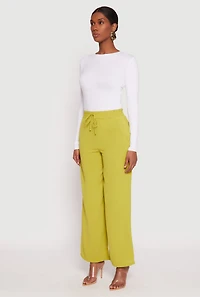 Womens Faux Drawstring Dress Pants, Green, Size M