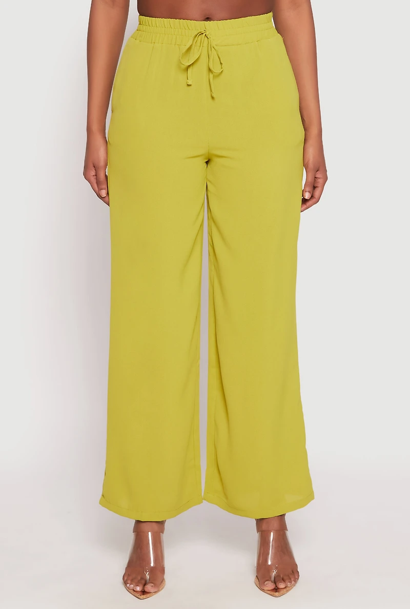 Womens Faux Drawstring Dress Pants, Green, Size L