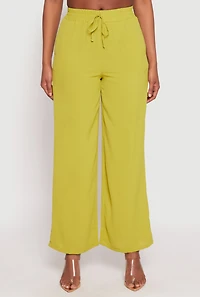 Womens Faux Drawstring Dress Pants, Green, Size L