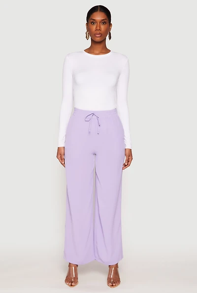 Womens Faux Drawstring Dress Pants, Purple, Size M
