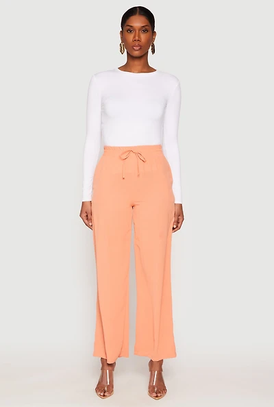 Womens Faux Drawstring Dress Pants, Orange, Size M