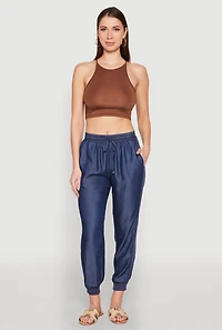 Womens Chambray Joggers, Blue, Size L