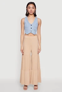 Womens High Waisted Tiered Palazzo Pants, Khaki, Size XL