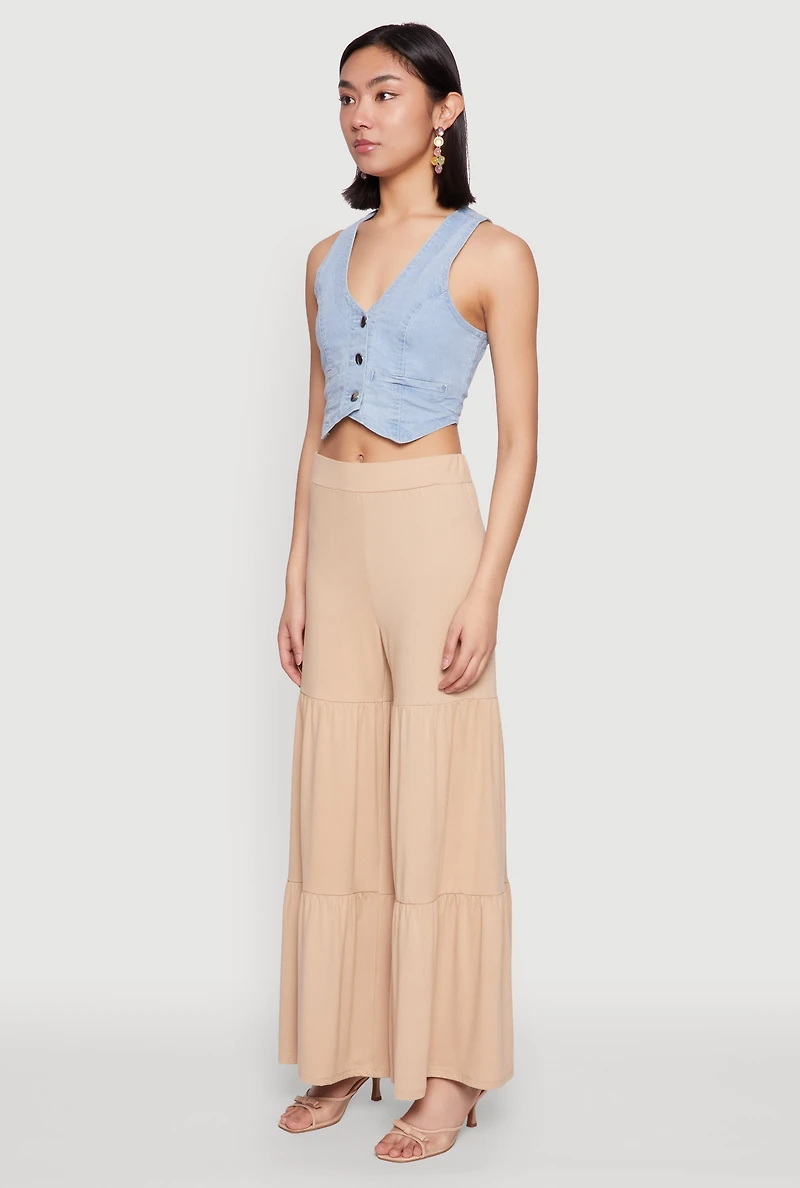 Womens High Waisted Tiered Palazzo Pants, Khaki, Size XL